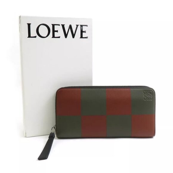 Auth LOEWE Zip Around Long Wallet Brown/Khaki Leather - Picture 1 of 16
